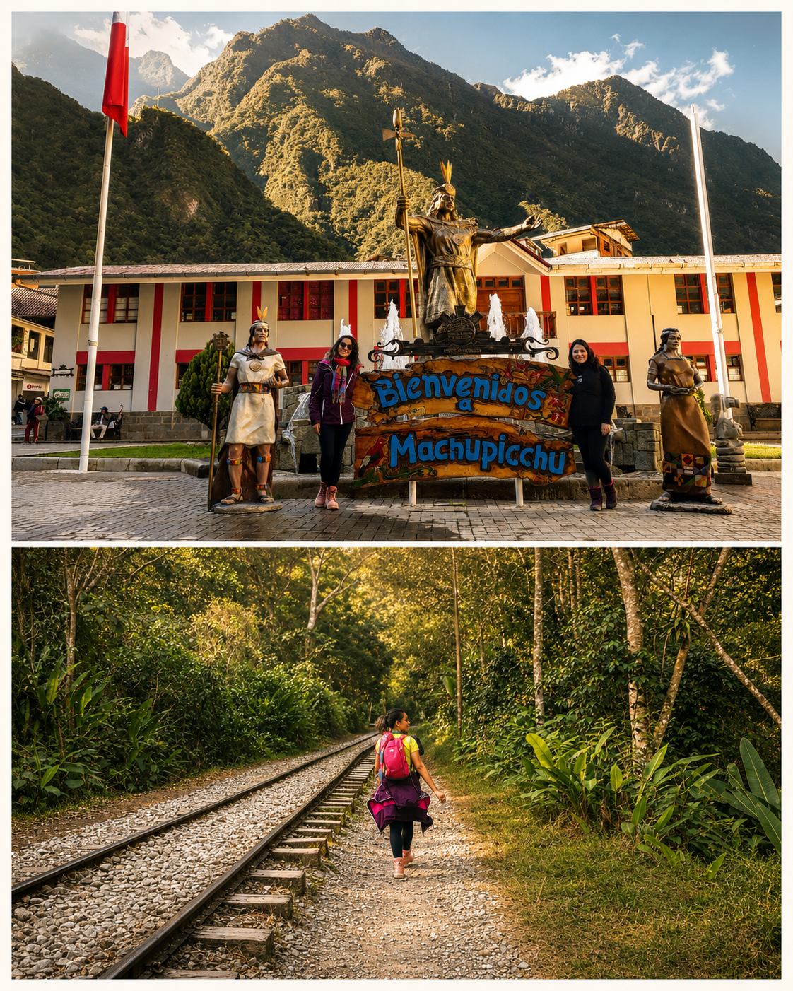 Vivian em Águas Calientes e na trilha a caminho de Machu Picchu